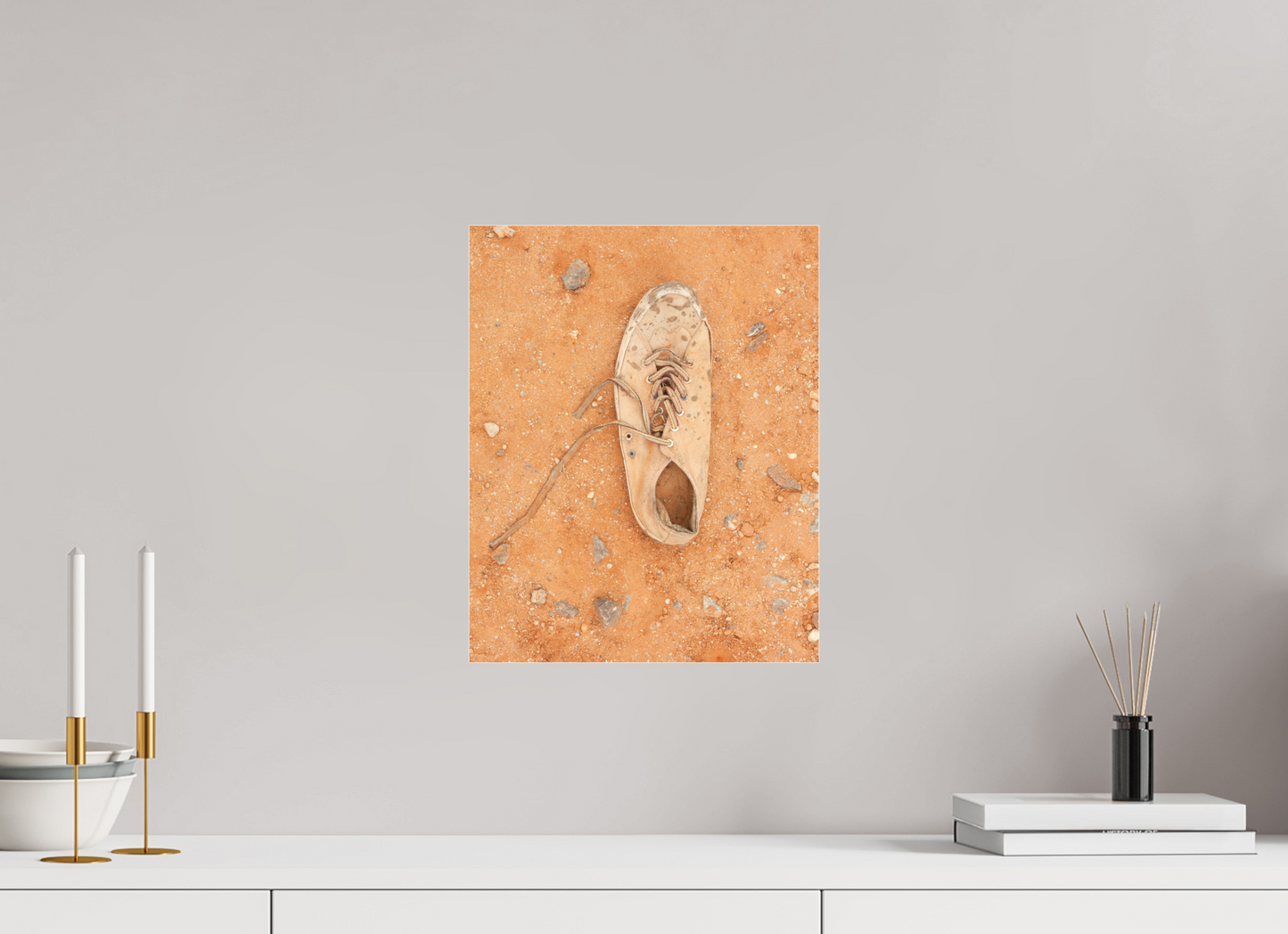 12 x 15″, Frameless Acrylic Glass Shoe on the Ground - Angola