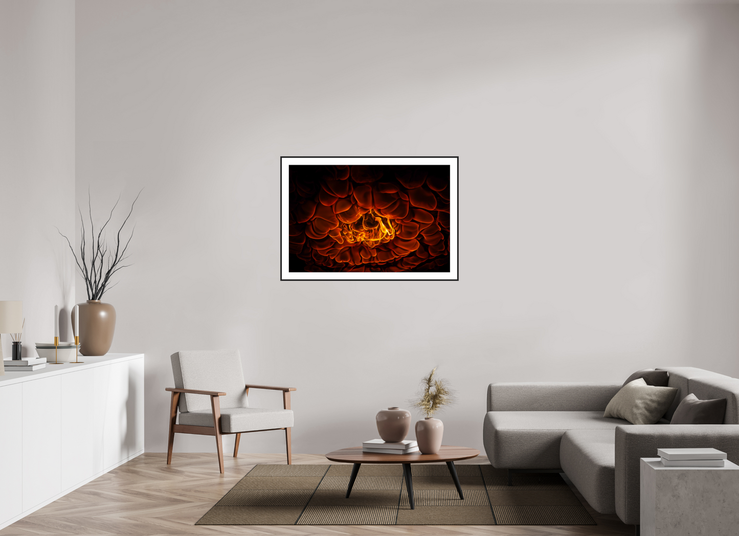 45 x 30″, Black Matte Frame Burning Man - Flames