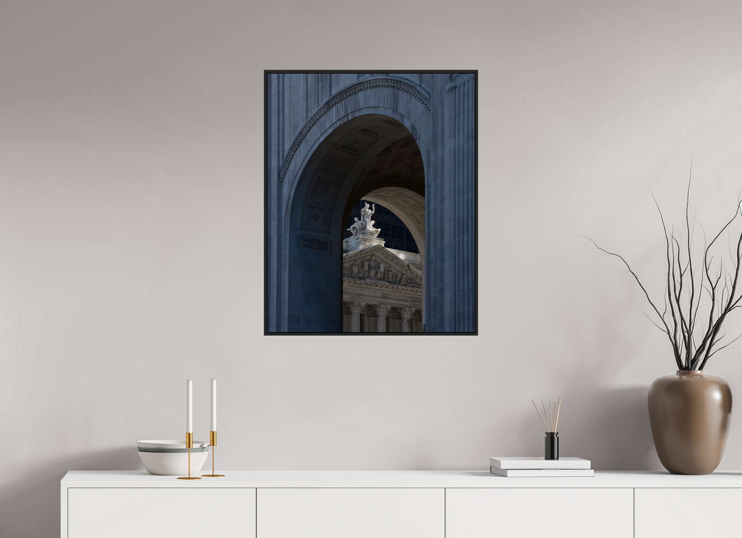 24 x 30″, Black Matte Frame, No Border Arches with Sculptures