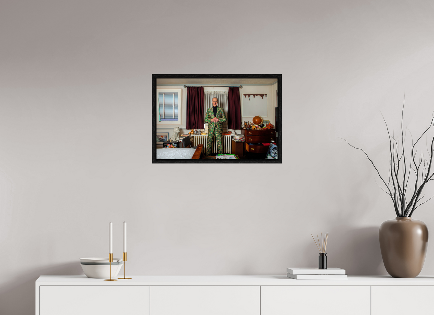 24 x 16″, Floater Frame John Waters in his Bedroom