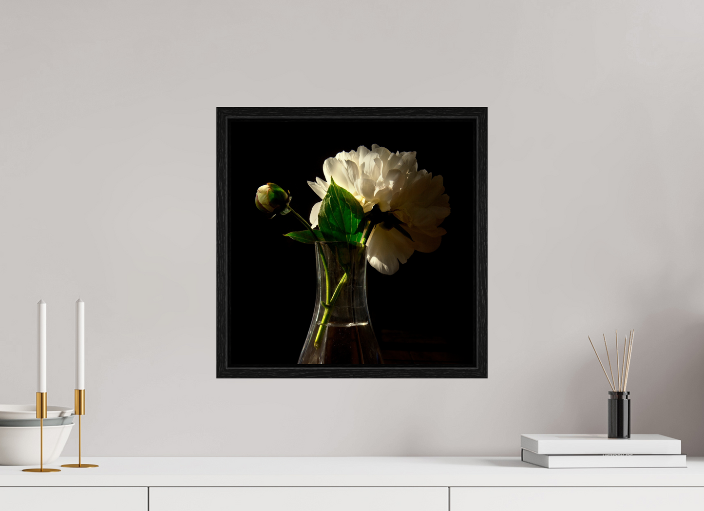 15 x 15″, Floater Frame Flowers in Vase
