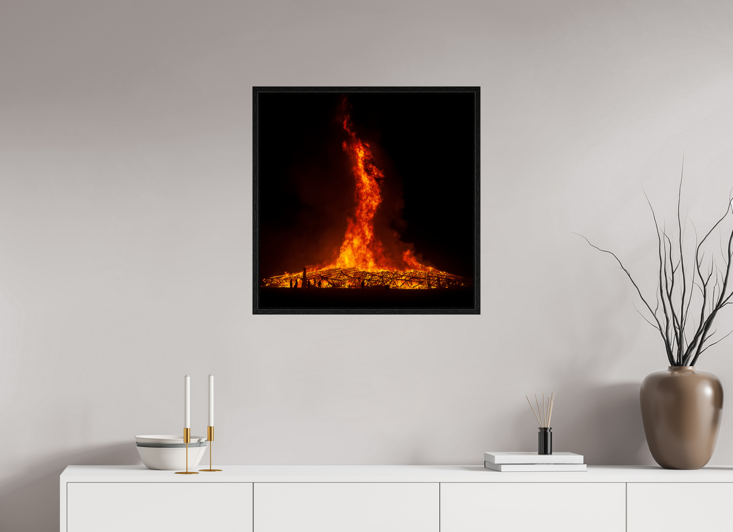 25 x 25″, Floater Frame Burning Man - Temple Burn 2