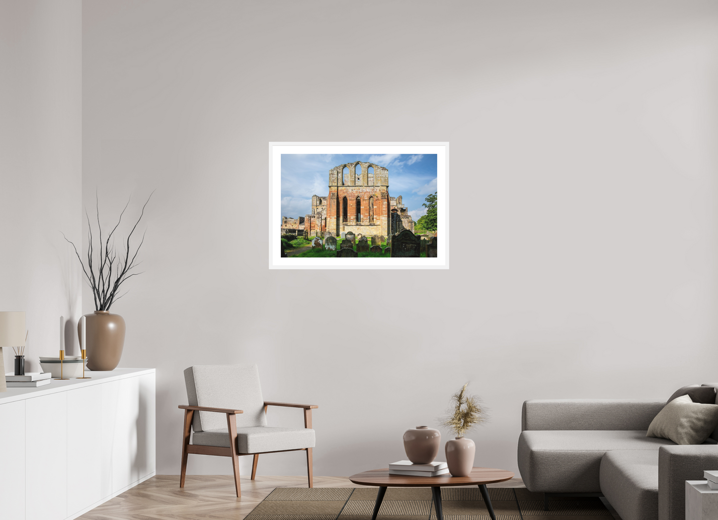 36 x 24″, Solid 0.8" White Wood Frame With 2" Natural White Passe-Partout with Museum Glass Ruins of Cathedral of Saint Andrew