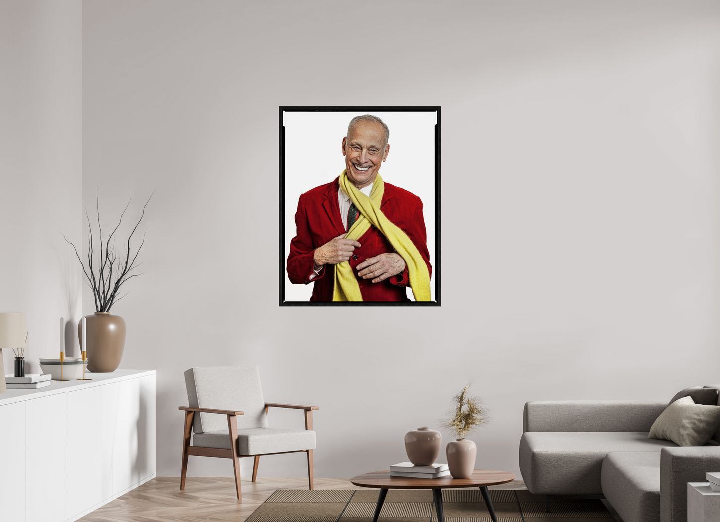 35 x 43.7″, Floater Frame Director John Waters in Red Jacket