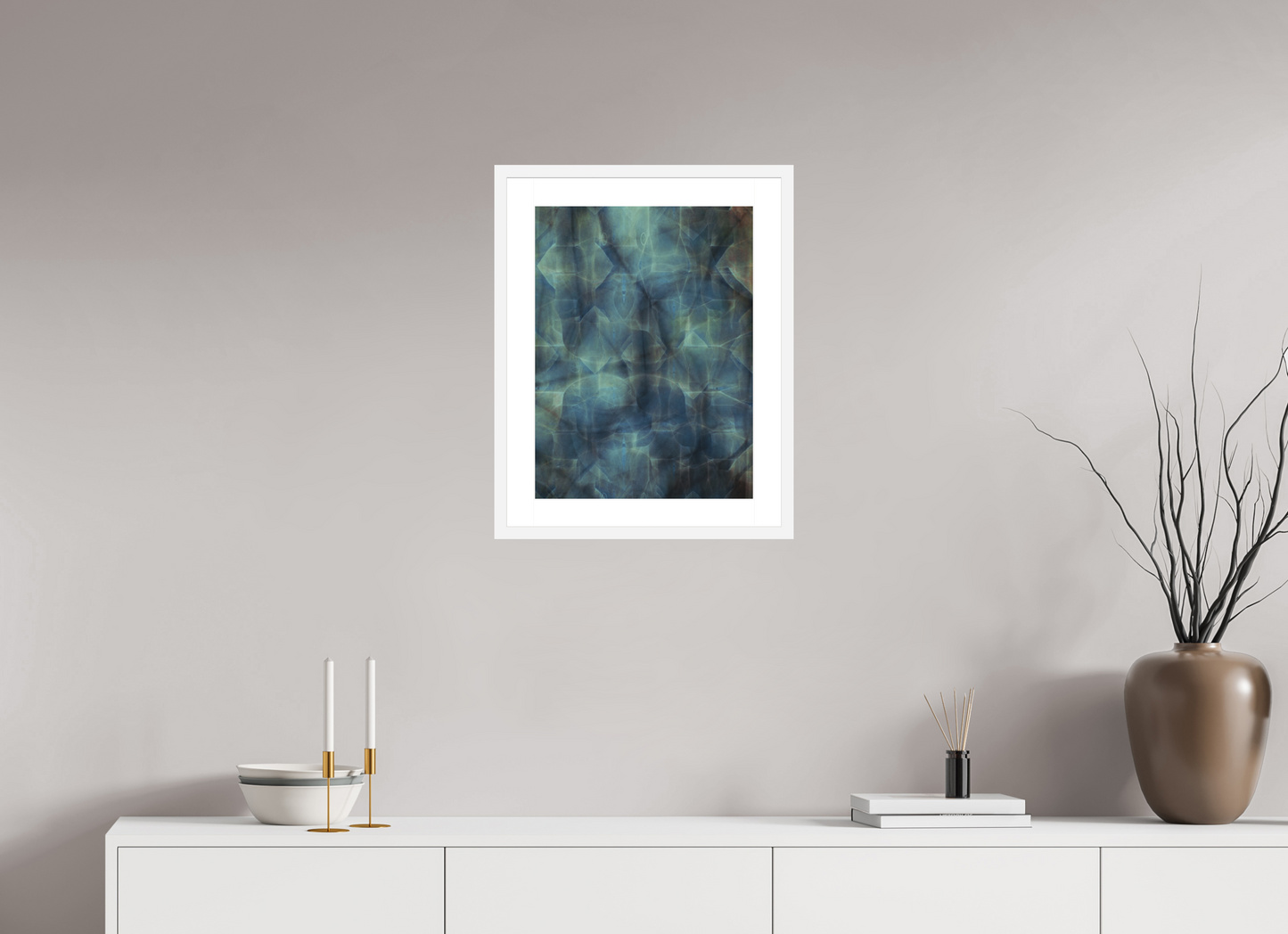 15 x 20″, Solid 0.8" White Wood Frame With 2" Natural White Passe-Partout with Museum Glass Abstract No. 308