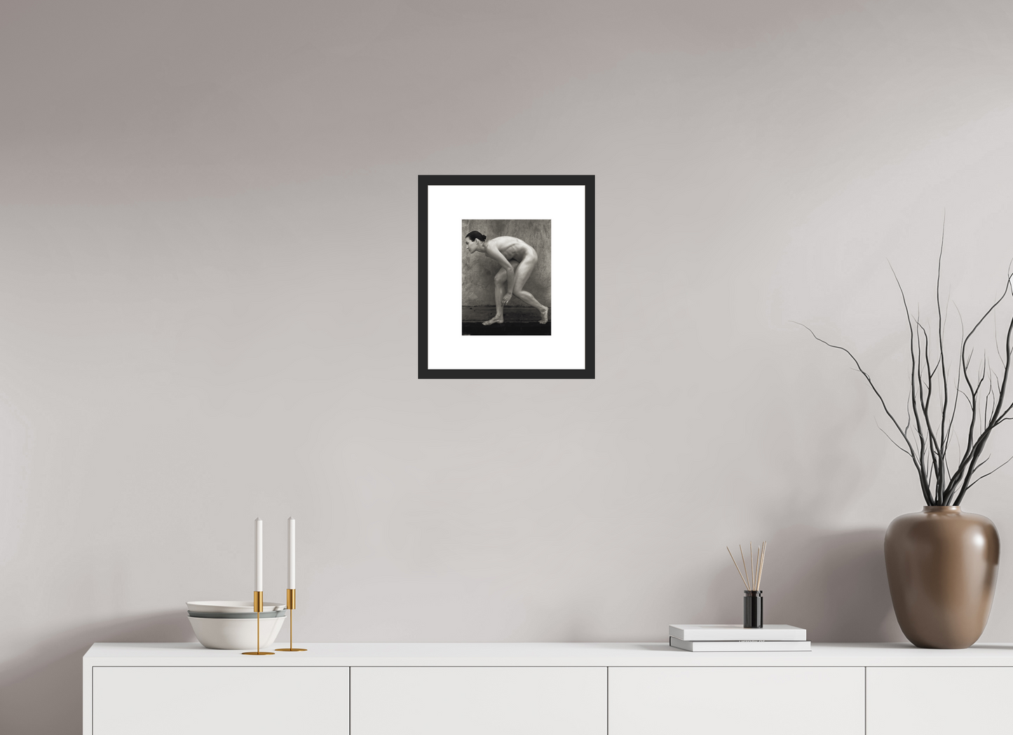 8 x 10.3″, Solid 0.8" Black Wood Frame With 3" Natural White Passe-Partout with Museum Glass Nude No. 01E