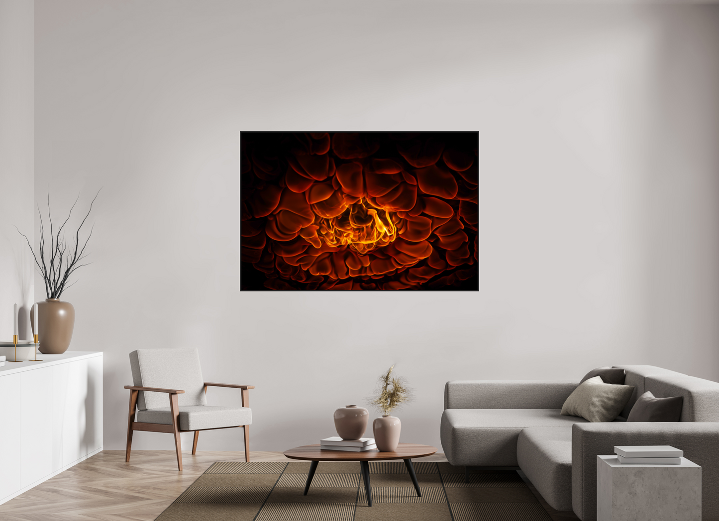 66 x 44″, Black Matte Frame, No Border Burning Man - Flames