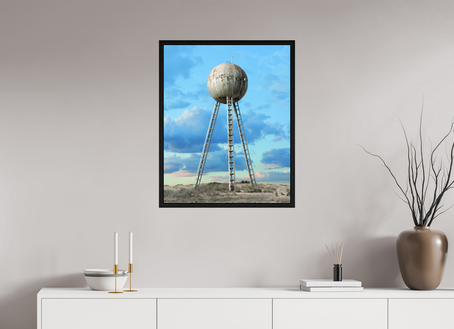 24 x 30″, Floater Frame Spherical Water Tower - Mexico