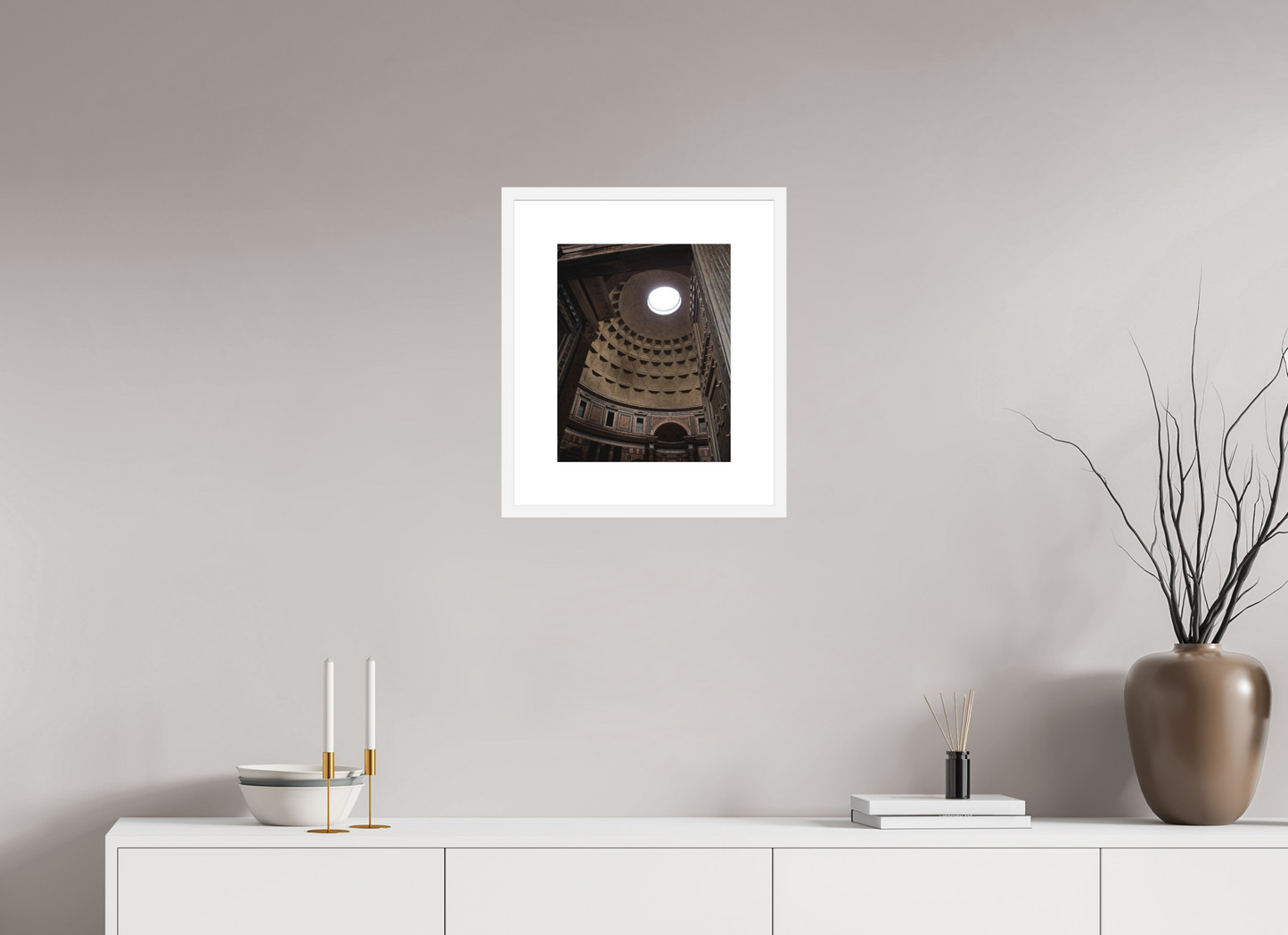 12 x 15″, Solid 0.8" White Wood Frame With 3" Natural White Passe-Partout with Museum Glass Pantheon