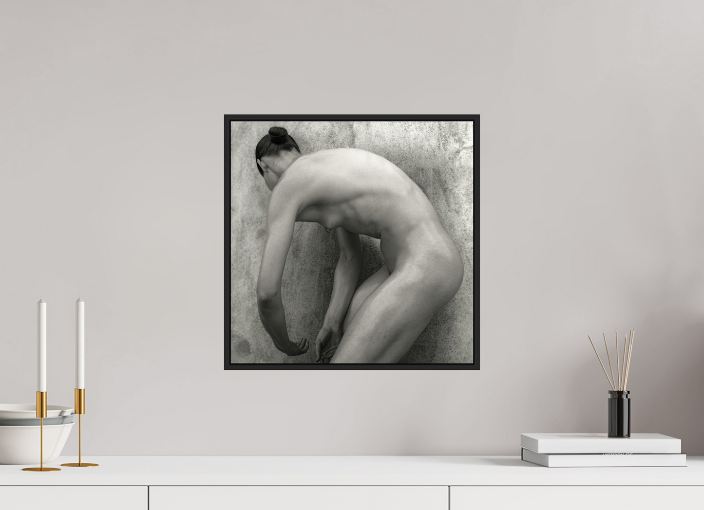 15 x 15″, Black Matte Frame, No Border Nude No.60 - square