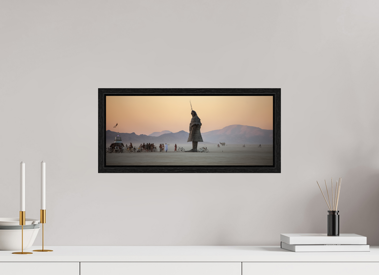 19.2 x 8″, Floater Frame Burning Man - The Samurai with Admirer