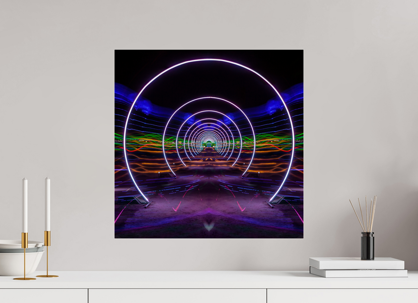 20 x 20″, Frameless Acrylic Glass Burning Man - Concentric Circles of Light