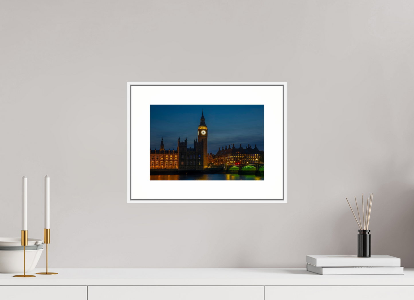 12 x 8″, White Matte Frame Big Ben
