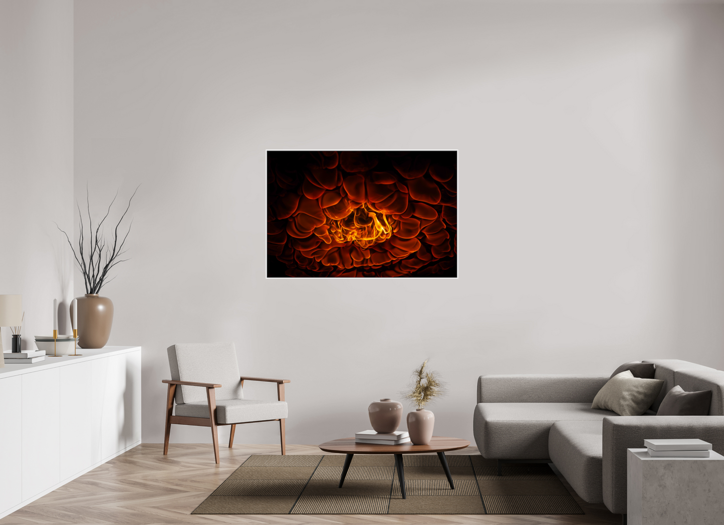 54 x 36″, White Matte Frame, No Border Burning Man - Flames