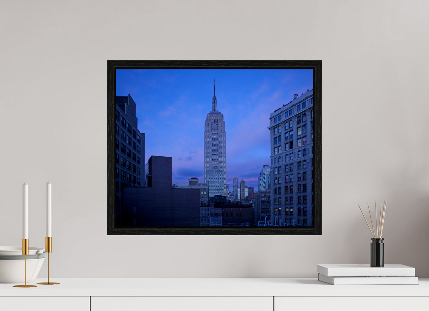 20 x 16″, Floater Frame The Empire State Building at Dusk