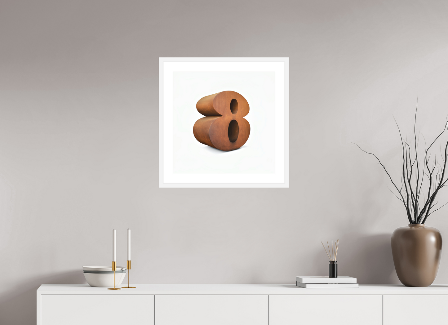 20 x 20″, Solid 0.8" White Wood Frame With 2" Natural White Passe-Partout with Museum Glass Number 8