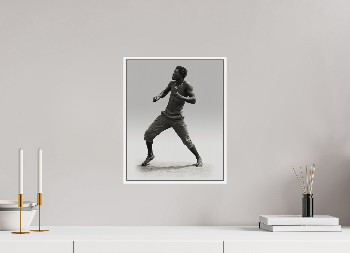 12 x 15″, White Matte Frame, No Border Angolan Man Dancing