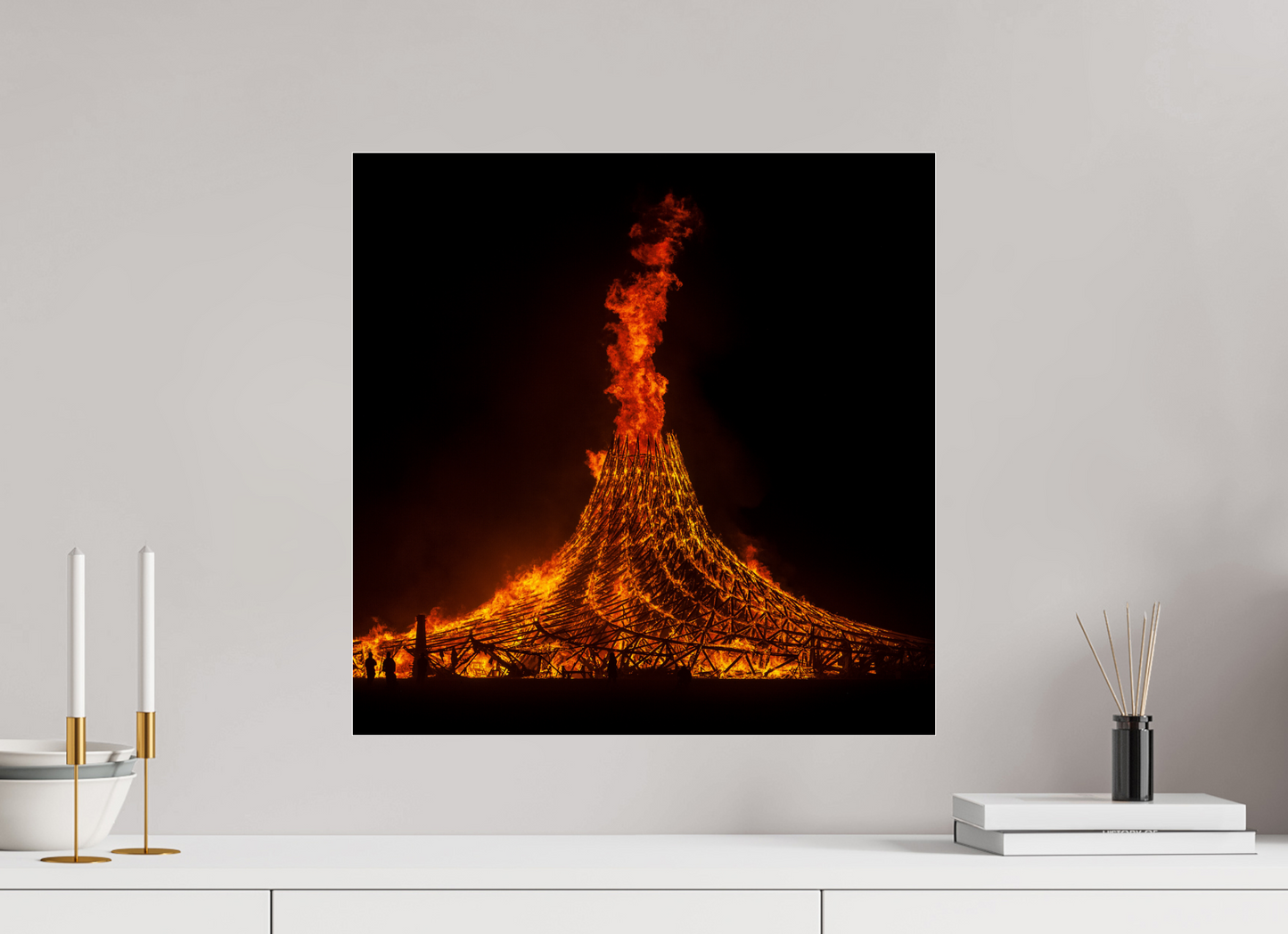 20 x 20″, Frameless Acrylic Glass Burning Man - Temple Burn 1