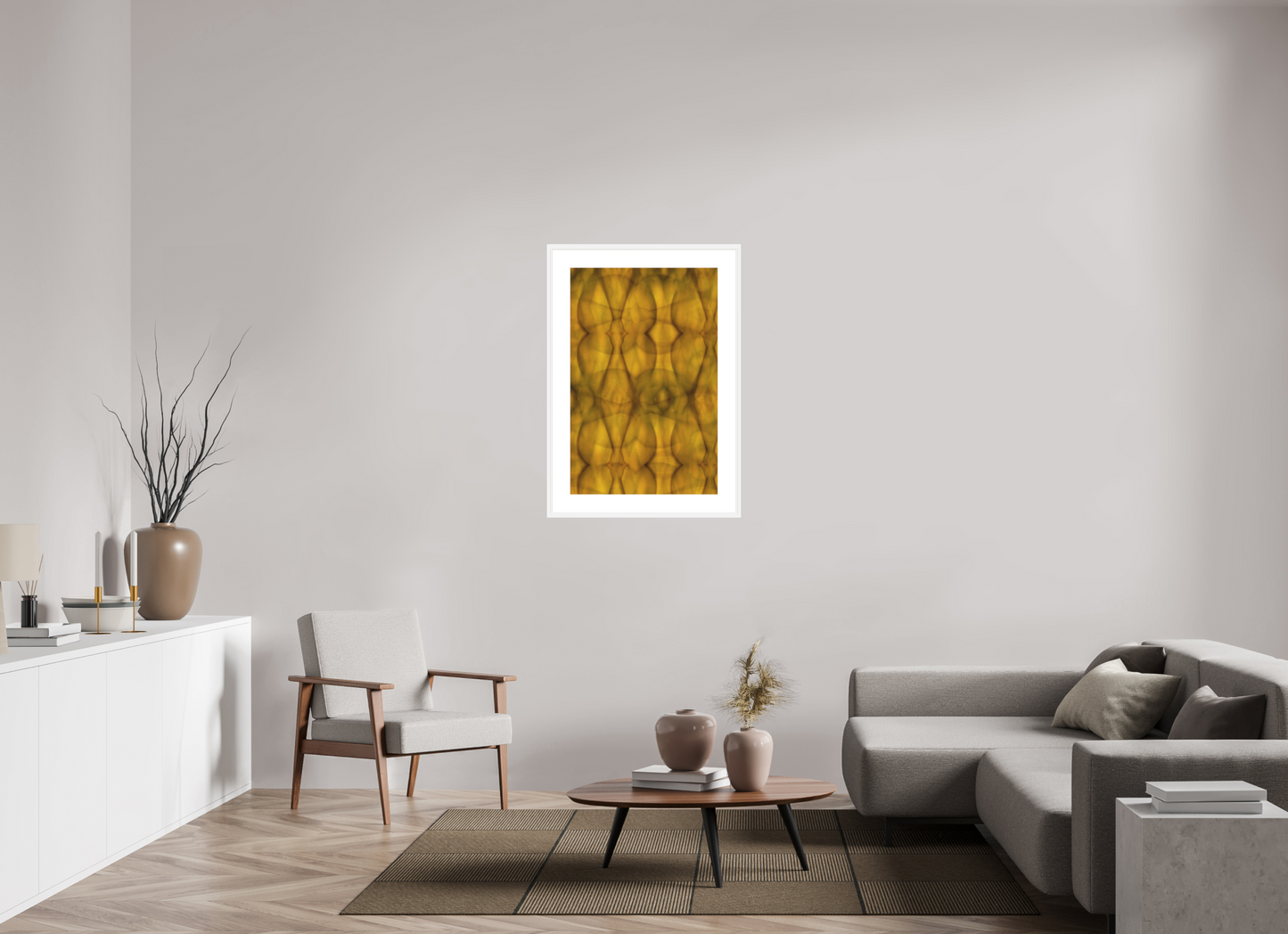 24 x 36.7″, Solid 0.8" White Wood Frame With 3" Natural White Passe-Partout with Museum Glass Abstract No. 73