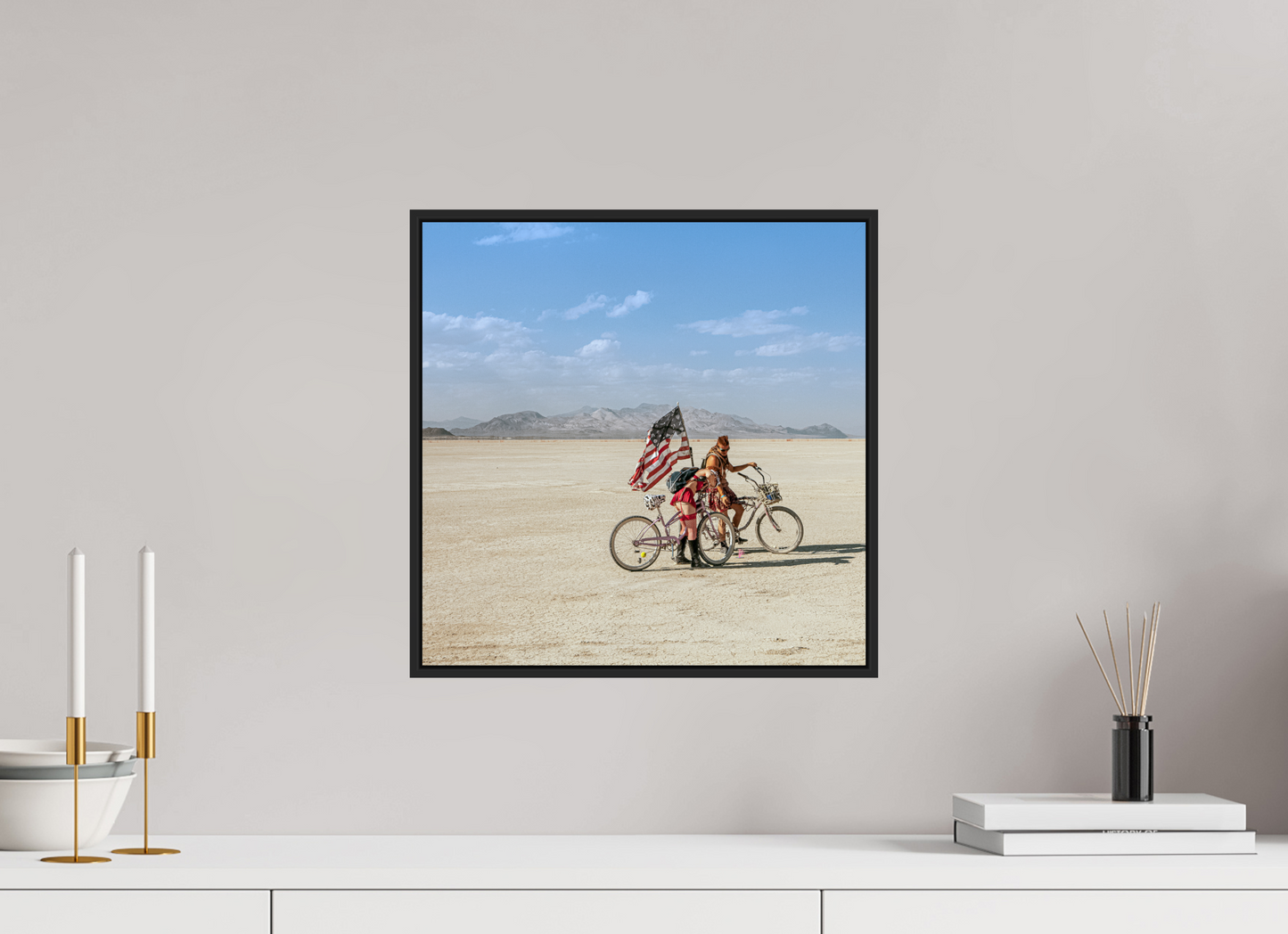 Burning Man - Two with Bikes and USA Flag