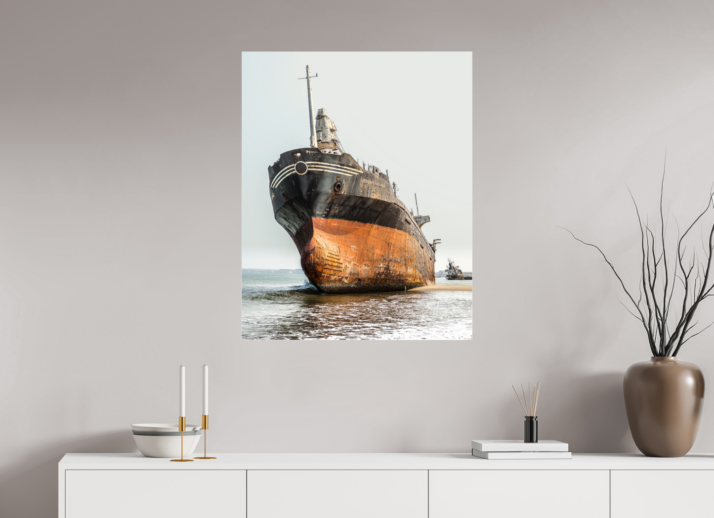 28 x 35″, Frameless Acrylic Glass Grounded Ship Angola
