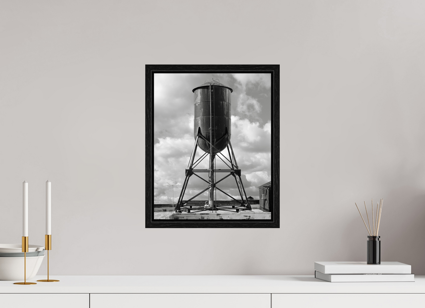 12 x 15″, Floater Frame Black Water Tower