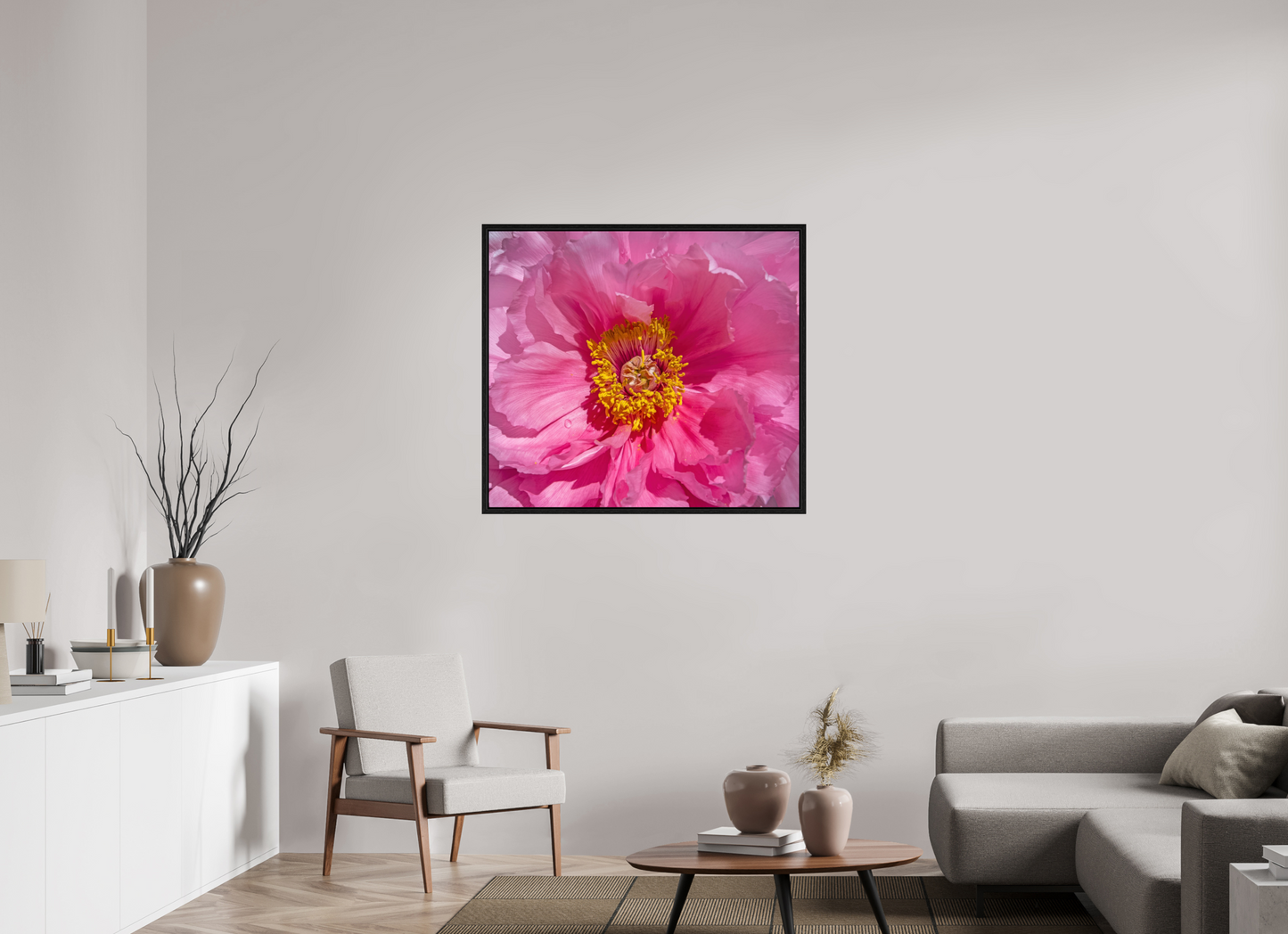 39.3 x 35″, Floater Frame Pink Flower