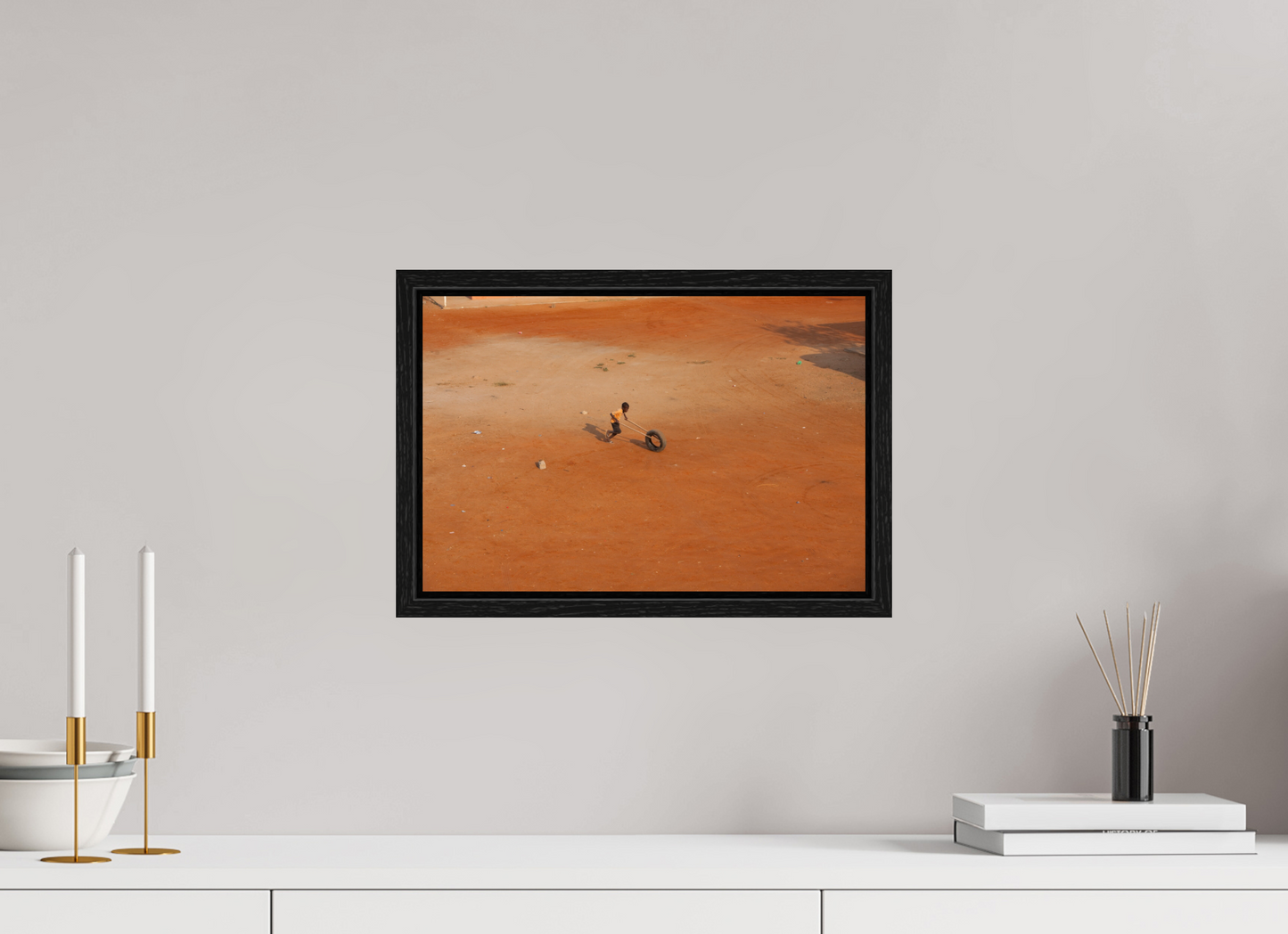 15 x 10″, Floater Frame Boy With Tire, Anglola