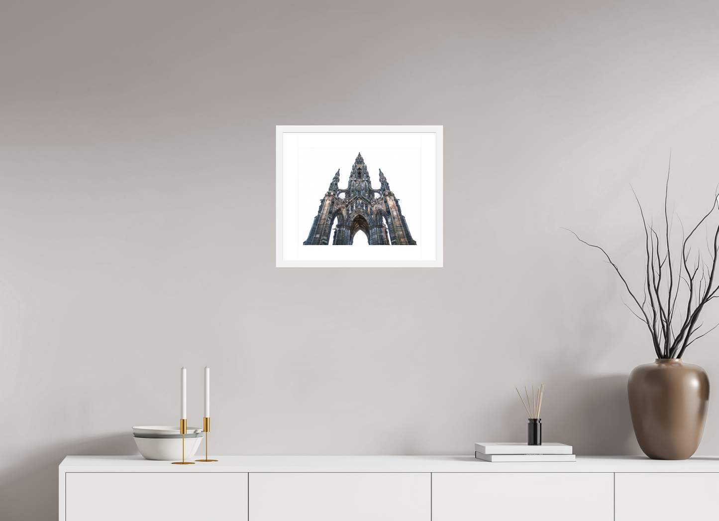 15 x 12″, Solid 0.8" White Wood Frame With 2" Natural White Passe-Partout with Museum Glass The Scott Monument