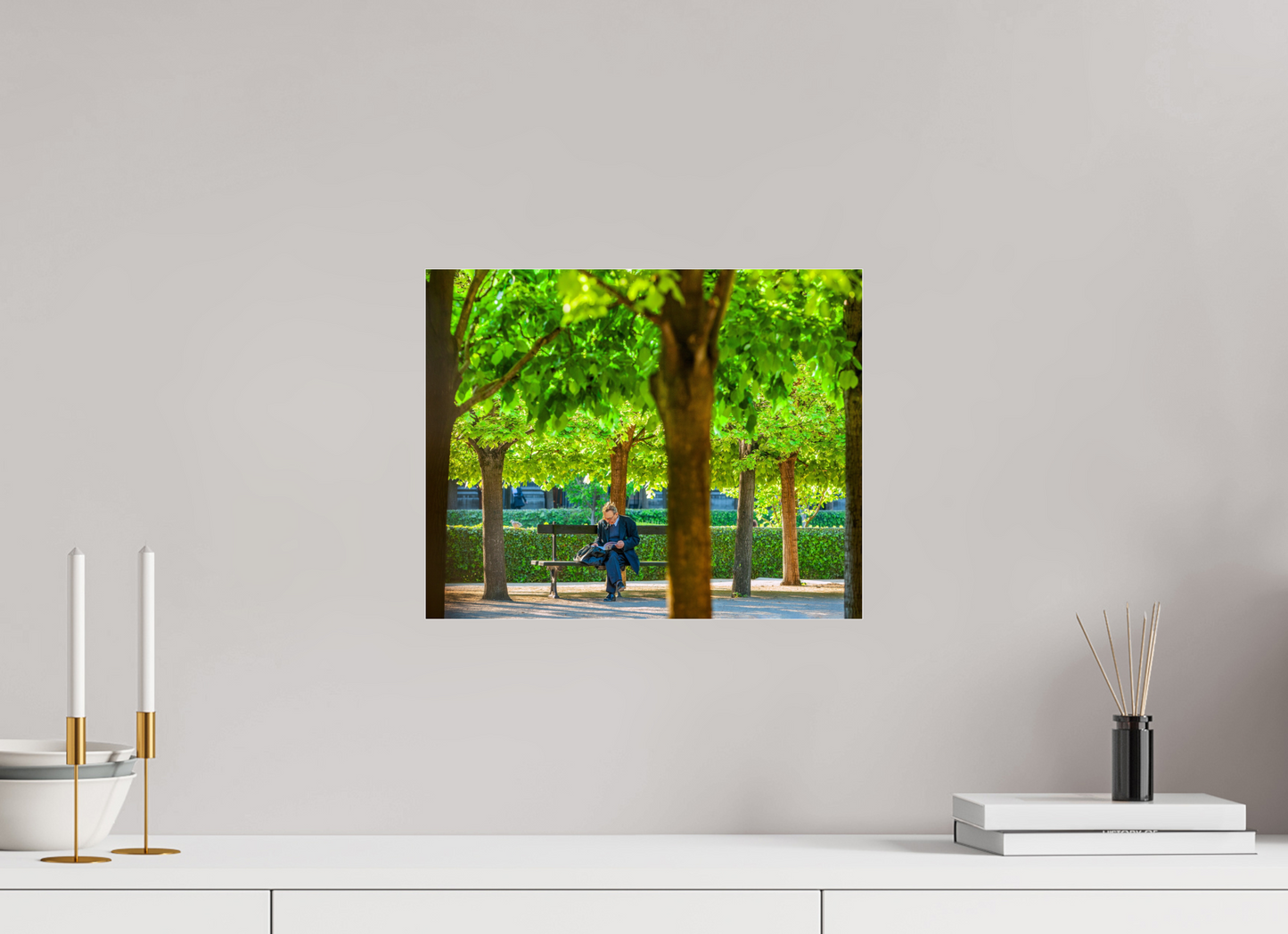 15 x 12″, Frameless Acrylic Glass Man Reading in Paris Garden