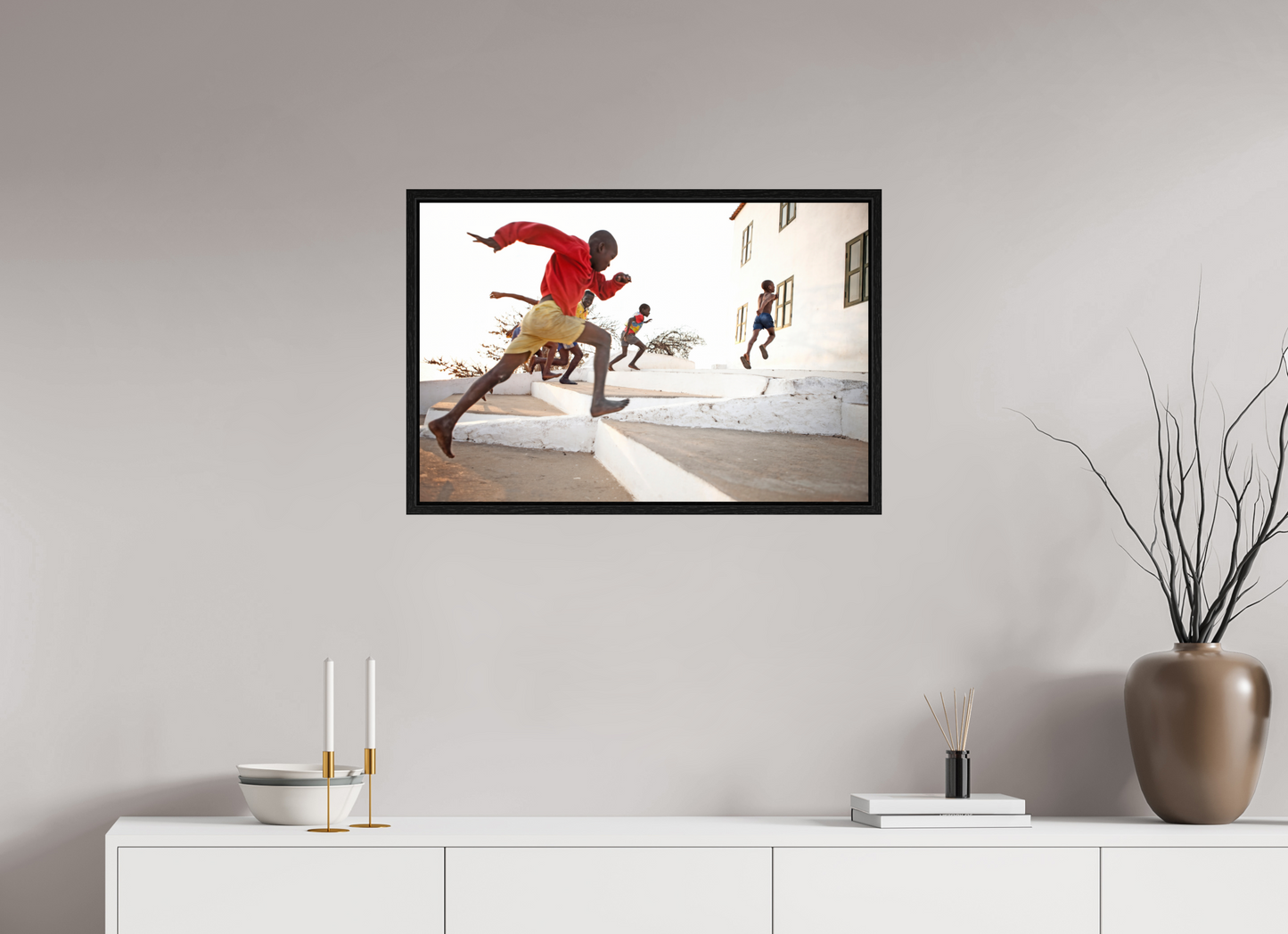 30 x 20″, Floater Frame Angolan Boys Running