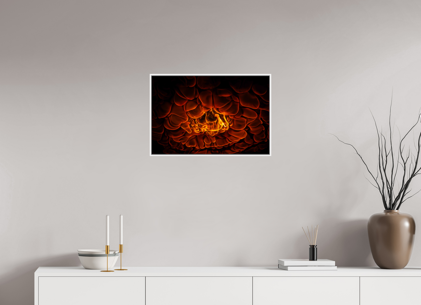 24 x 16″, White Matte Frame, No Border Burning Man - Flames
