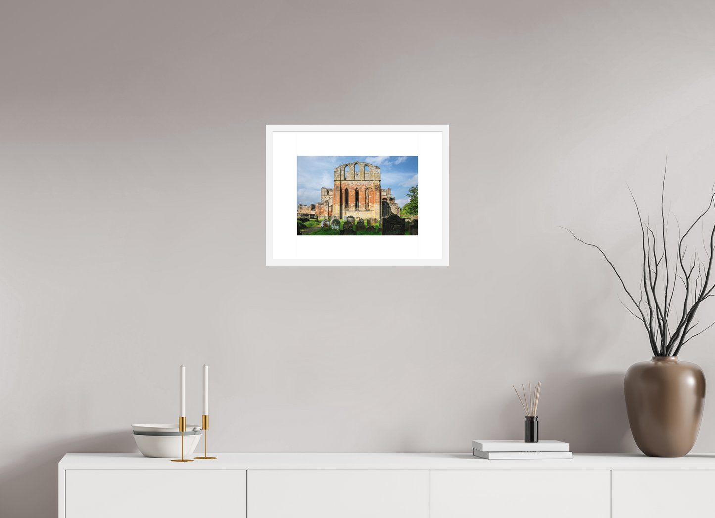 15 x 10″, Solid 0.8" White Wood Frame With 3" Natural White Passe-Partout with Museum Glass Ruins of Cathedral of Saint Andrew