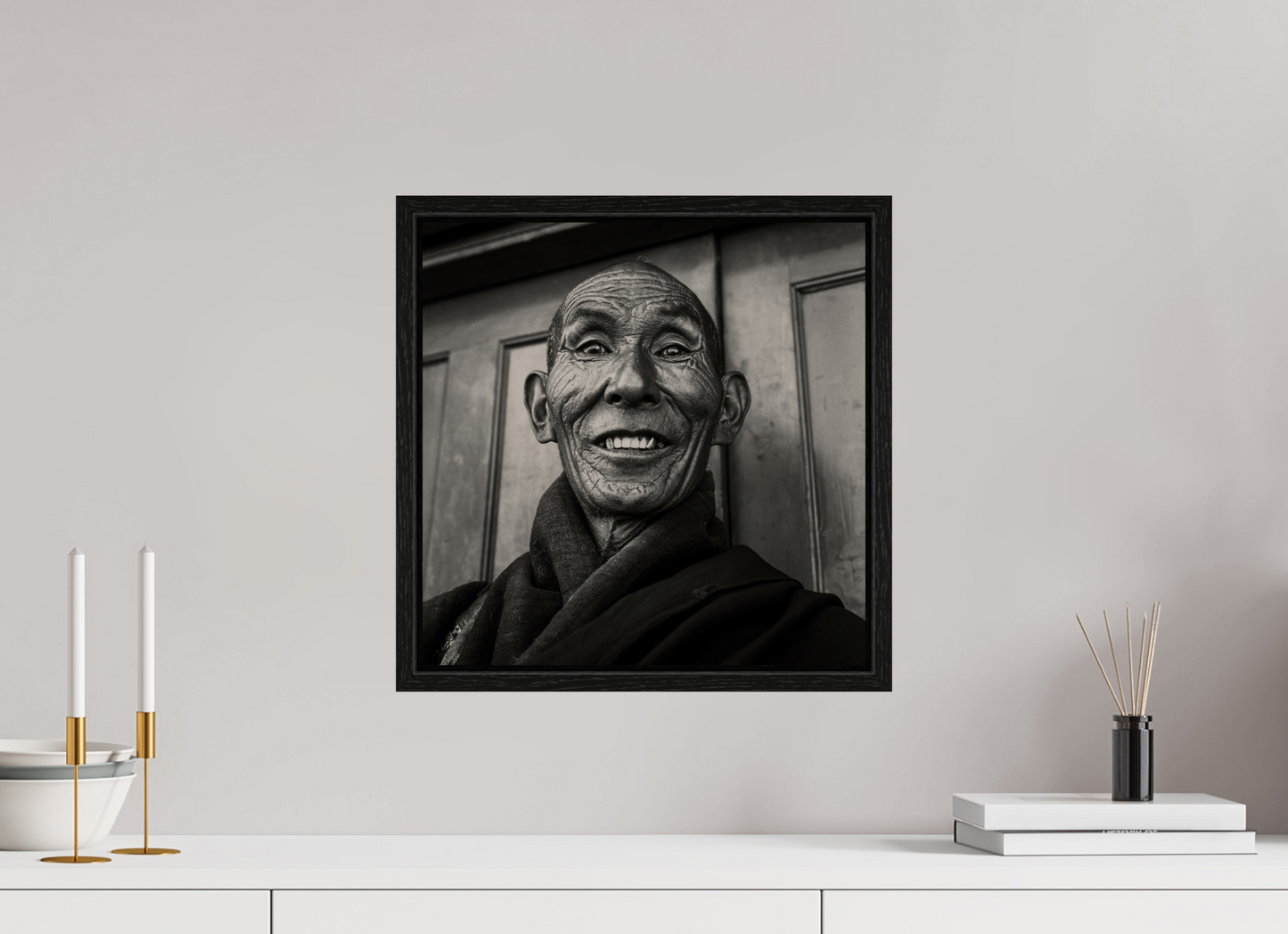 15 x 15″, Floater Frame Reincarnated Tibetan Monk