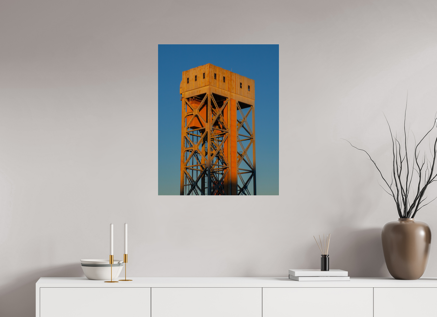 24 x 30″, Frameless Acrylic Glass Rusty Work Building
