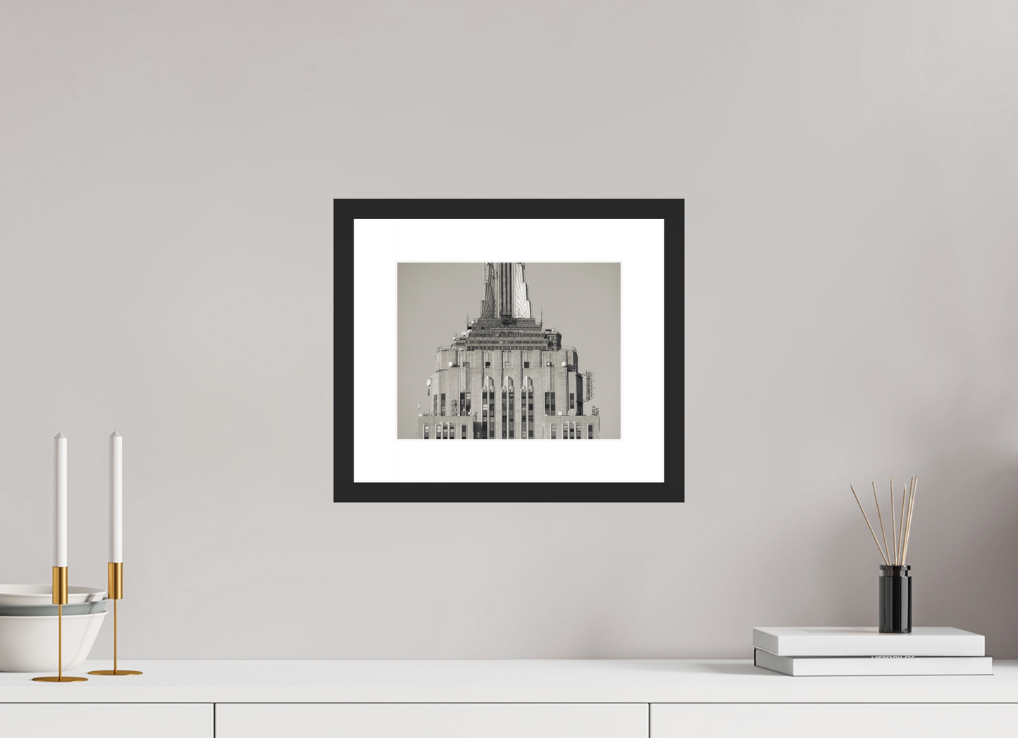 10 x 8″, Solid 0.8" Black Wood Frame With 2" Natural White Passe-Partout with Museum Glass Top of the Empire State Building