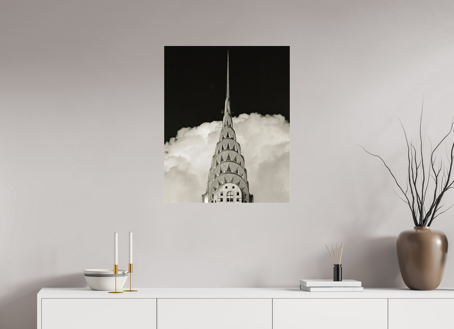 24 x 30″, Frameless Acrylic Glass Chrysler Building Against Clouds