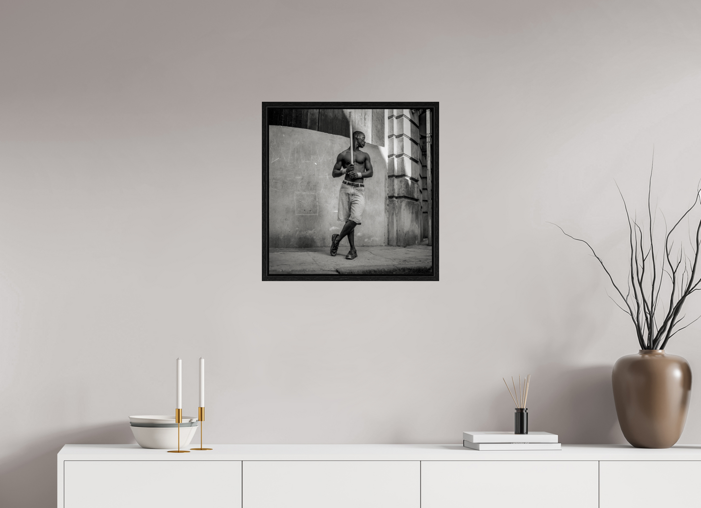 20 x 20.3″, Floater Frame Cuban Boy Playing Stickball