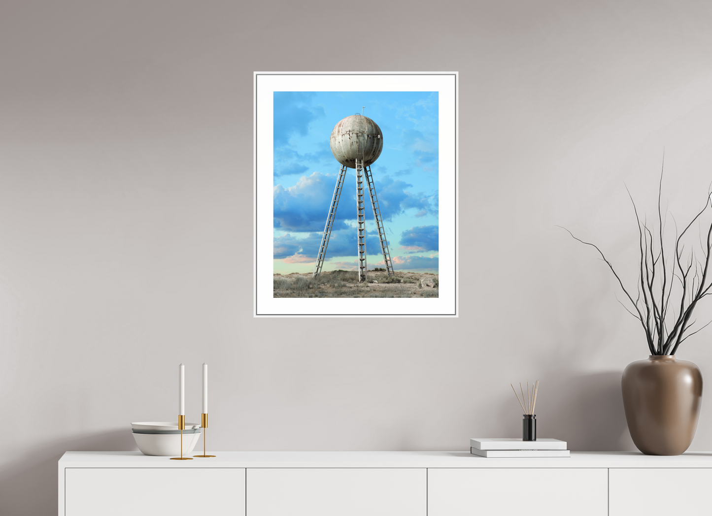 20 x 25″, White Matte Frame Spherical Water Tower - Mexico