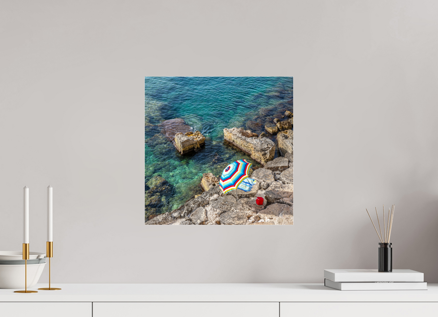 15 x 15″, Frameless Acrylic Glass Monopoli Beach