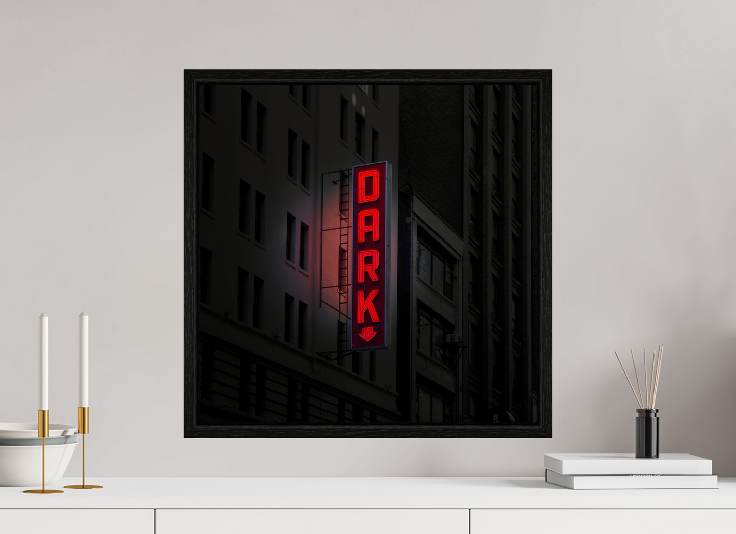 20 x 20″, Floater Frame Dark Neon