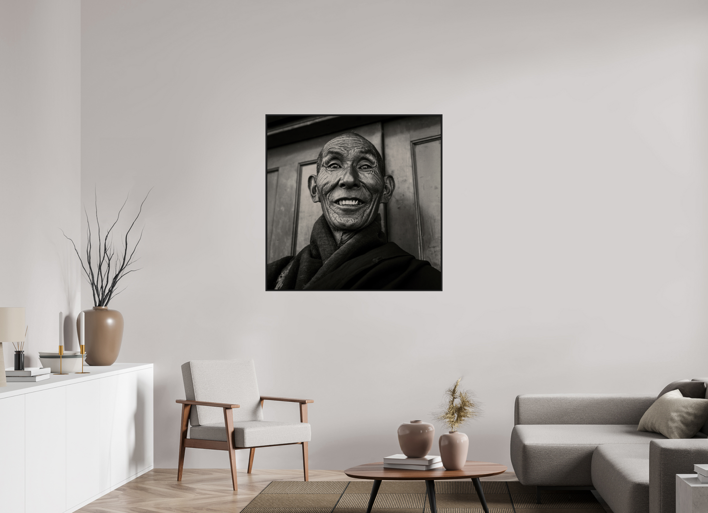 40 x 40″, Black Matte Frame, No Border Reincarnated Tibetan Monk