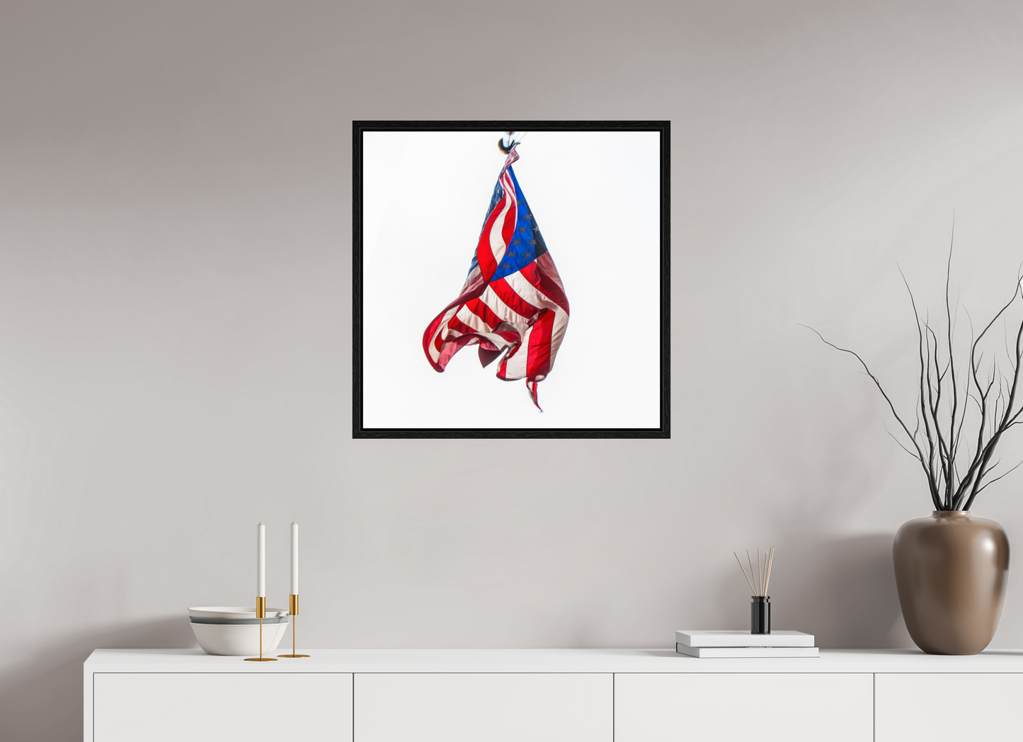 25 x 25″, Floater Frame Crumpled USA Flag
