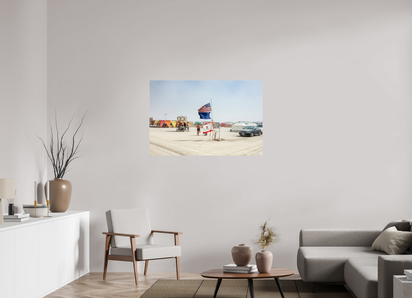 45 x 30″, Photo Print Under Acrylic Glass Burning Man - Two Flags
