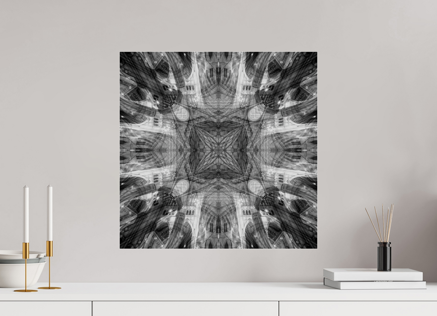 20 x 20″, Frameless Acrylic Glass Architectual Abstraction