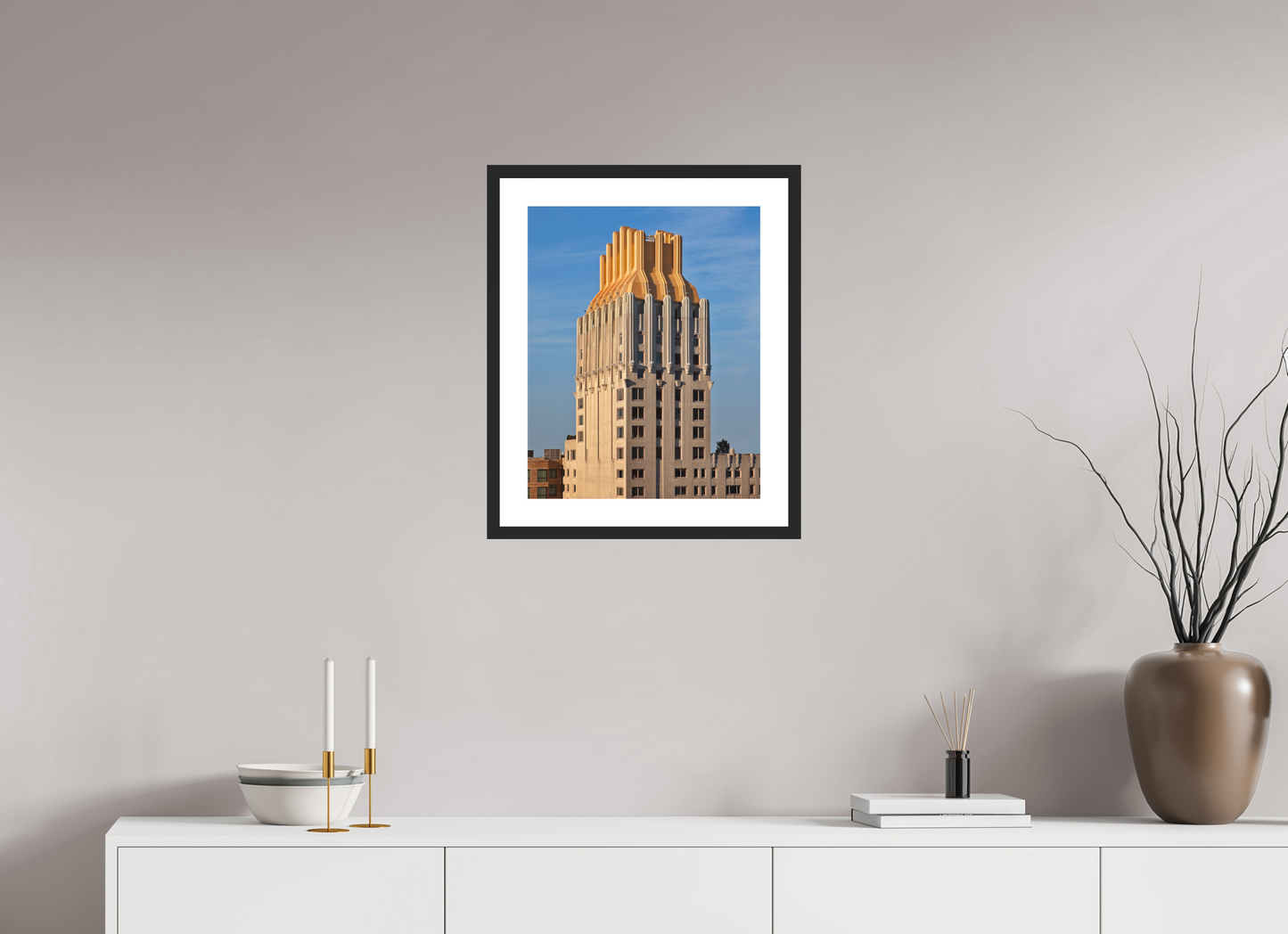 16 x 20″, Solid 0.8" Black Wood Frame With 2" Natural White Passe-Partout with Museum Glass Barbizon Plaza Hotel