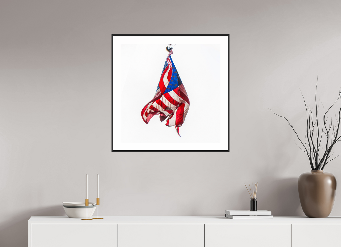 25 x 25″, Black Matte Frame Crumpled USA Flag