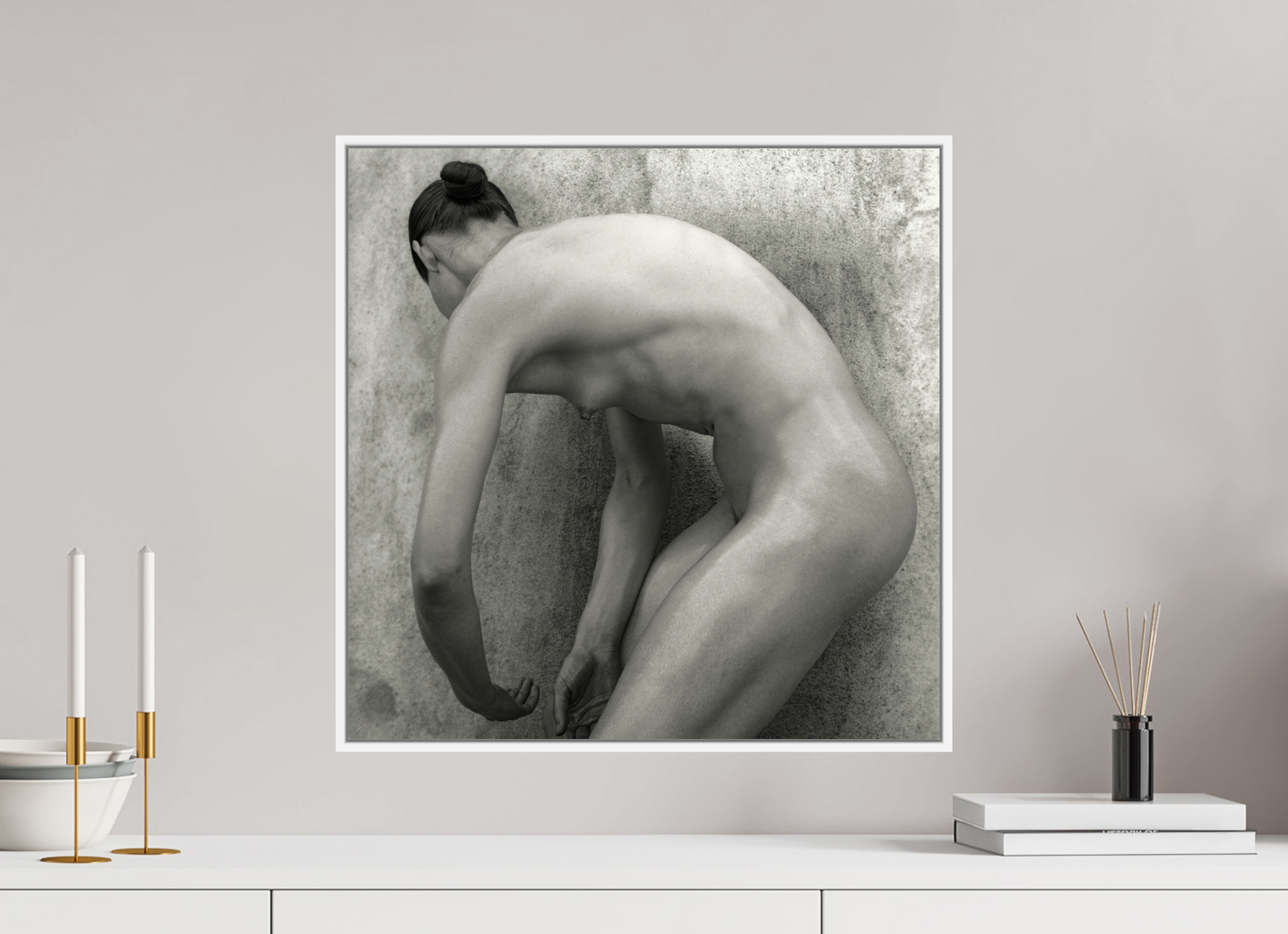 20 x 20″, White Matte Frame, No Border Nude No.60 - square