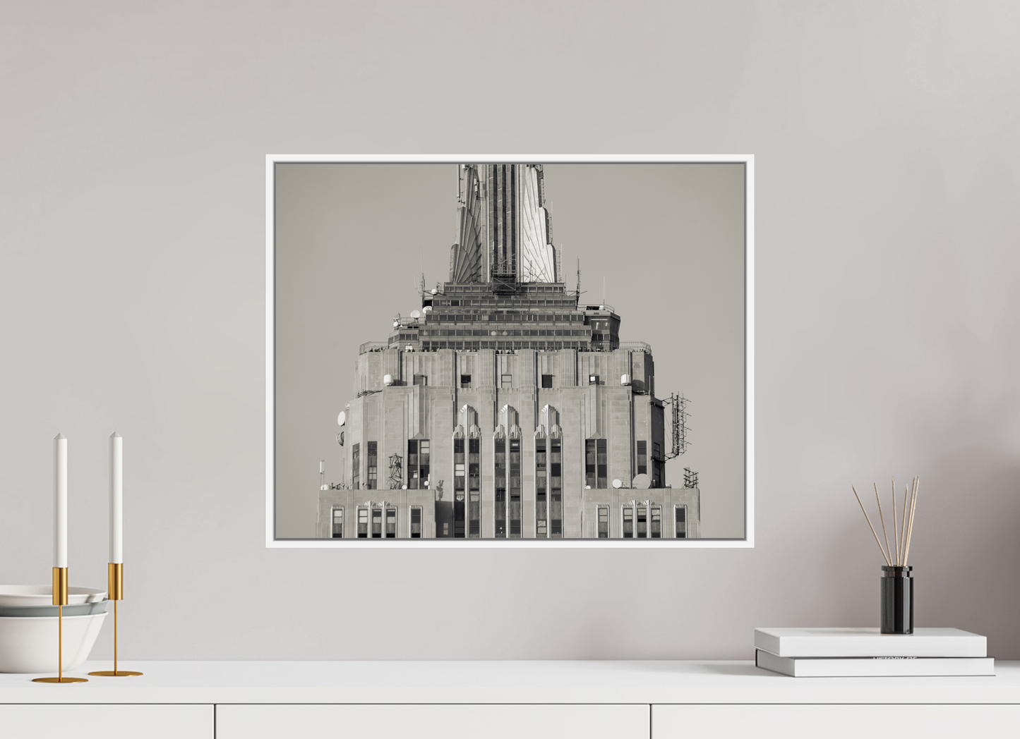 20 x 16″, White Matte Frame, No Border Top of the Empire State Building
