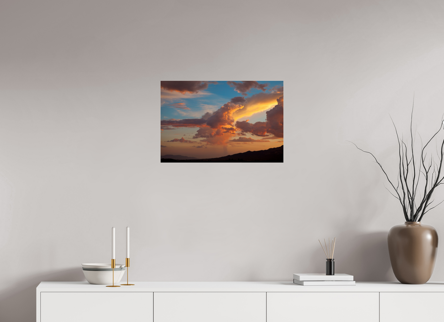 24 x 16″, Frameless Acrylic Glass Sunset Clouds and Mountains